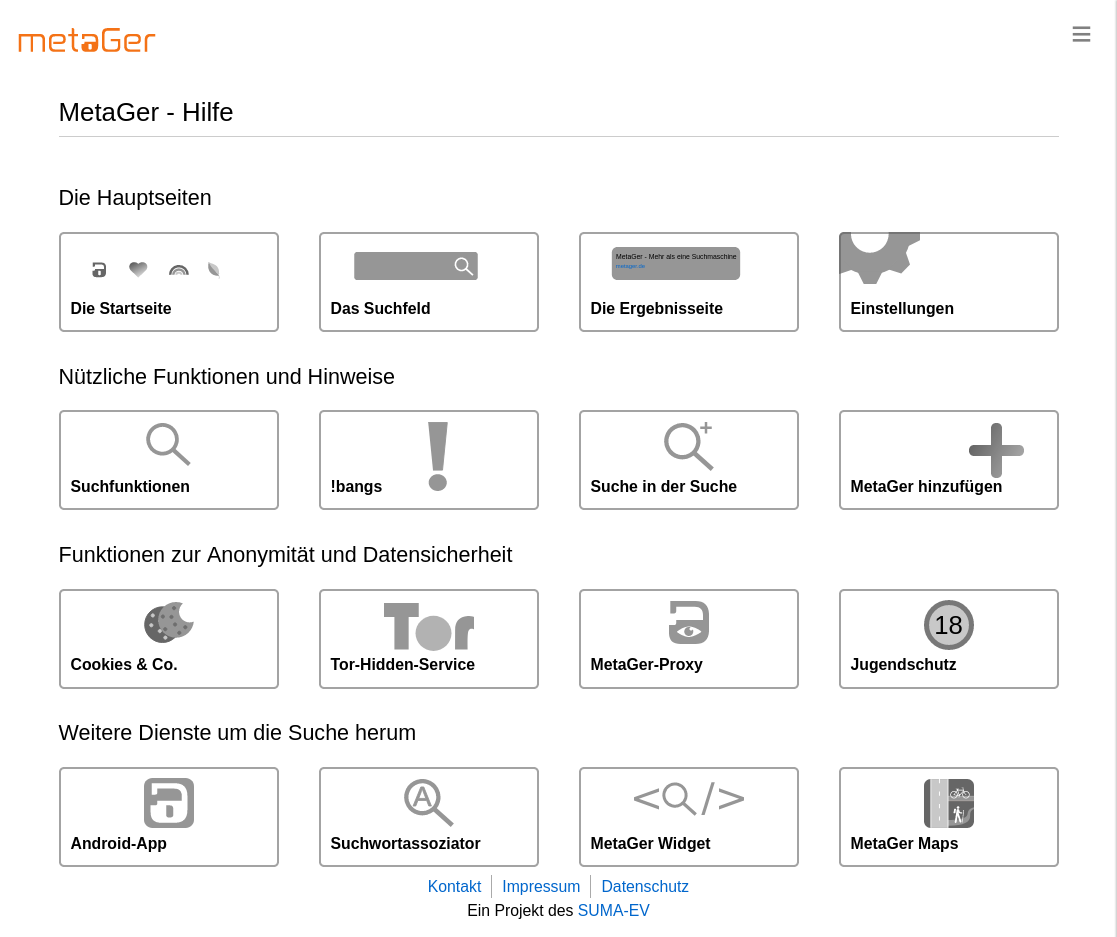MetaGer Hilfe Seite